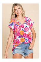 Jodifl Tropical Charm Vibrant Pink And White Floral Print Flower Top-Tops-Jodifl-Deja Nu Boutique, Women's Fashion Boutique in Lampasas, Texas