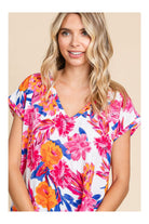 Jodifl Tropical Charm Vibrant Pink And White Floral Print Flower Top-Tops-Jodifl-Deja Nu Boutique, Women's Fashion Boutique in Lampasas, Texas