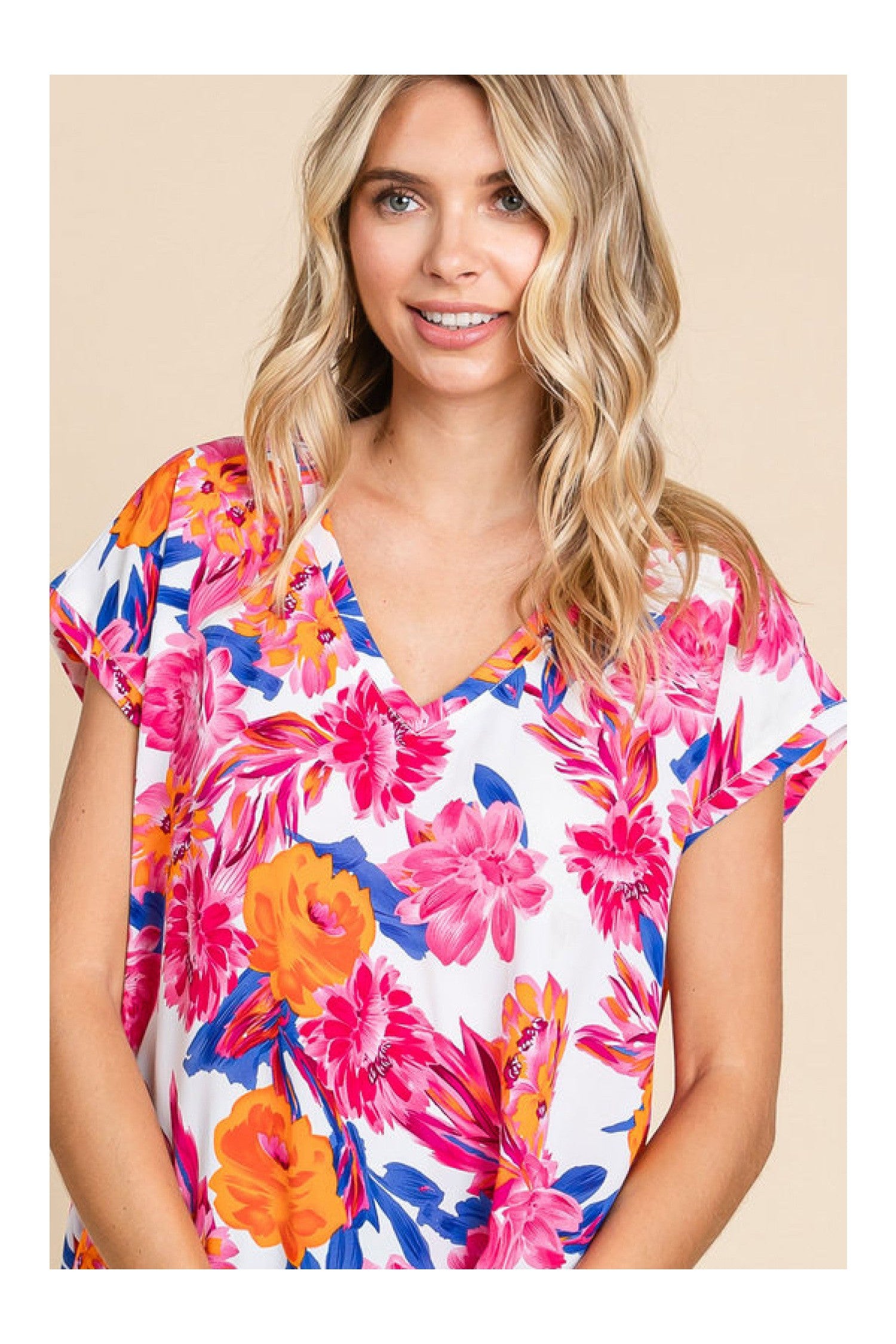 Jodifl Tropical Charm Vibrant Pink And White Floral Print Flower Top-Tops-Jodifl-Deja Nu Boutique, Women's Fashion Boutique in Lampasas, Texas