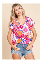 Jodifl Tropical Charm Vibrant Pink And White Floral Print Flower Top-Tops-Jodifl-Deja Nu Boutique, Women's Fashion Boutique in Lampasas, Texas