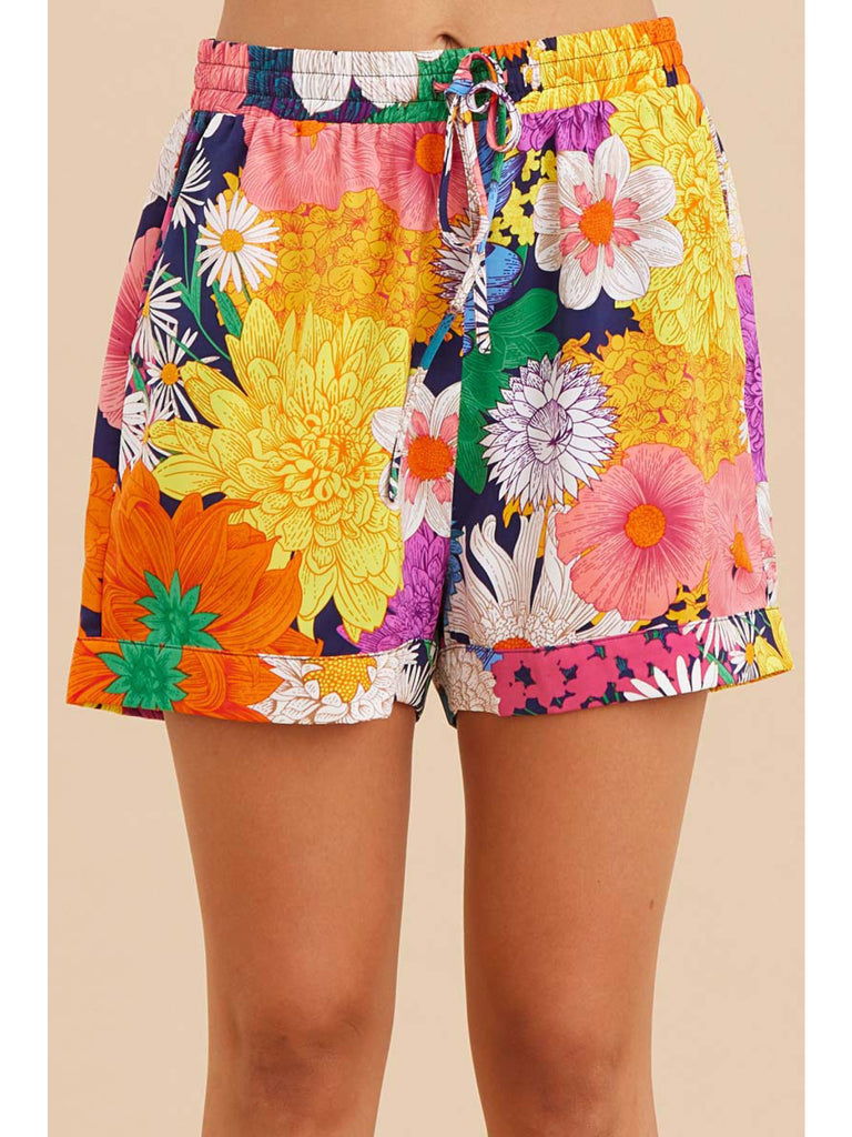 Jodifl Tropical Vibes Navy Summer Shorts In Vibrant Print-Shorts-Jodifl-Deja Nu Boutique, Women's Fashion Boutique in Lampasas, Texas