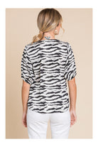 Jodifl Zebra Print Embroidered Yoke Short Bubble Sleeve Top-Tops-Jodifl-Deja Nu Boutique, Women's Fashion Boutique in Lampasas, Texas