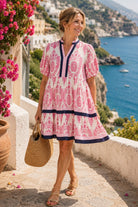 Jodifl Magenta Mix Baroque Print Tiered Dress-mini dress-Jodifl-Deja Nu Boutique, Women's Fashion Boutique in Lampasas, Texas