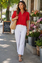 Jodifl Scallop Trim Crinkle Top – Tomato Red-Tops-Jodifl-Deja Nu Boutique, Women's Fashion Boutique in Lampasas, Texas