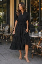 Jodifl Textured Tiered Midi Dress – Black-Midi Dresses-Jodifl-Deja Nu Boutique, Women's Fashion Boutique in Lampasas, Texas