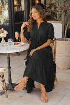 Jodifl Textured Tiered Midi Dress – Black-Midi Dresses-Jodifl-Deja Nu Boutique, Women's Fashion Boutique in Lampasas, Texas