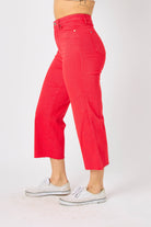 Judy Blue High Waist Red Garment Dyed Tummy Control Crop Wide Leg-Jeans-Judy Blue-Deja Nu Boutique, Women's Fashion Boutique in Lampasas, Texas