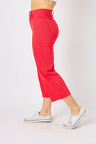 Judy Blue High Waist Red Garment Dyed Tummy Control Crop Wide Leg-Jeans-Judy Blue-Deja Nu Boutique, Women's Fashion Boutique in Lampasas, Texas