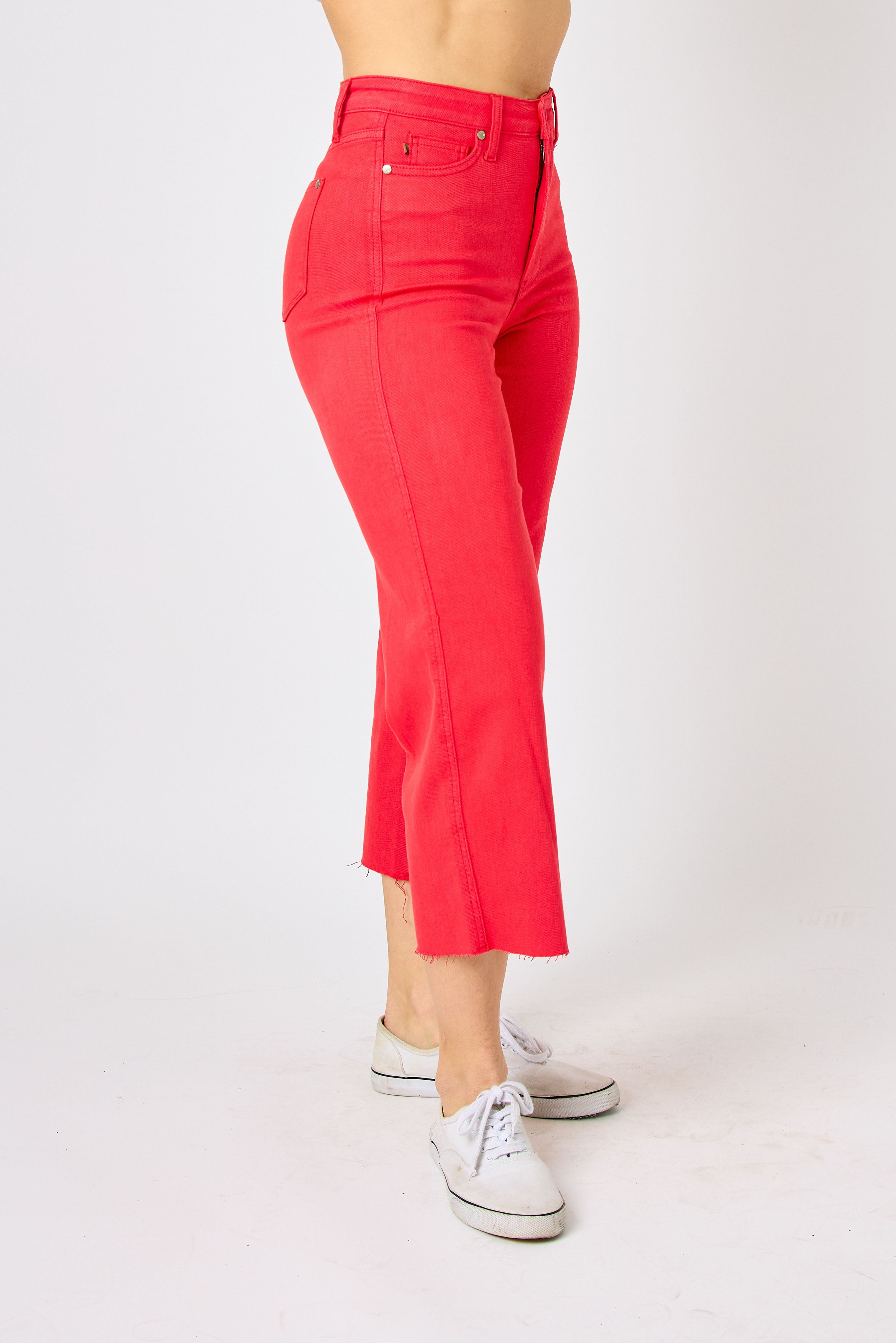 Judy Blue High Waist Red Garment Dyed Tummy Control Crop Wide Leg-Jeans-Judy Blue-Deja Nu Boutique, Women's Fashion Boutique in Lampasas, Texas