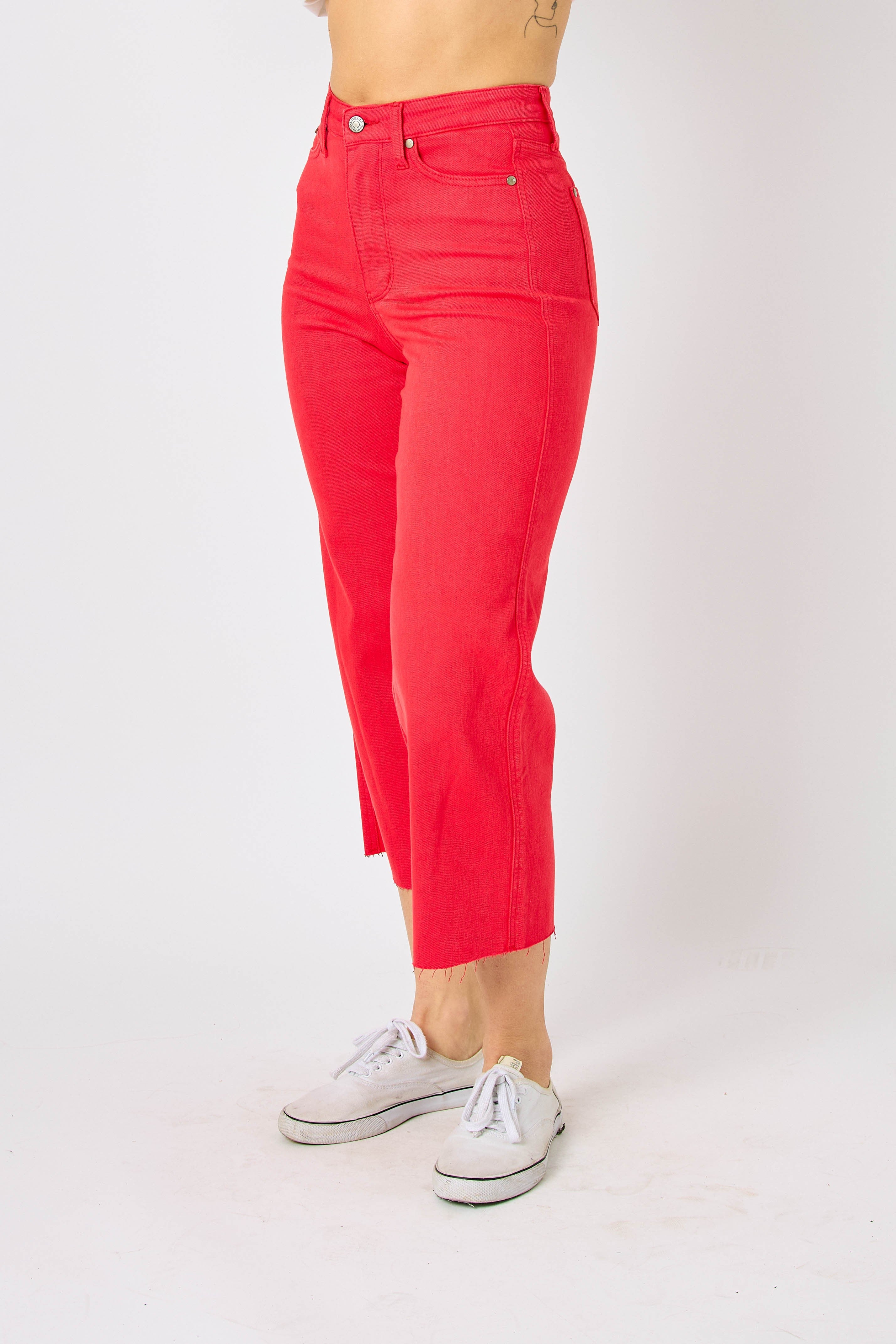 Judy Blue High Waist Red Garment Dyed Tummy Control Crop Wide Leg-Jeans-Judy Blue-Deja Nu Boutique, Women's Fashion Boutique in Lampasas, Texas