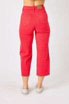 Judy Blue High Waist Red Garment Dyed Tummy Control Crop Wide Leg-Jeans-Judy Blue-Deja Nu Boutique, Women's Fashion Boutique in Lampasas, Texas