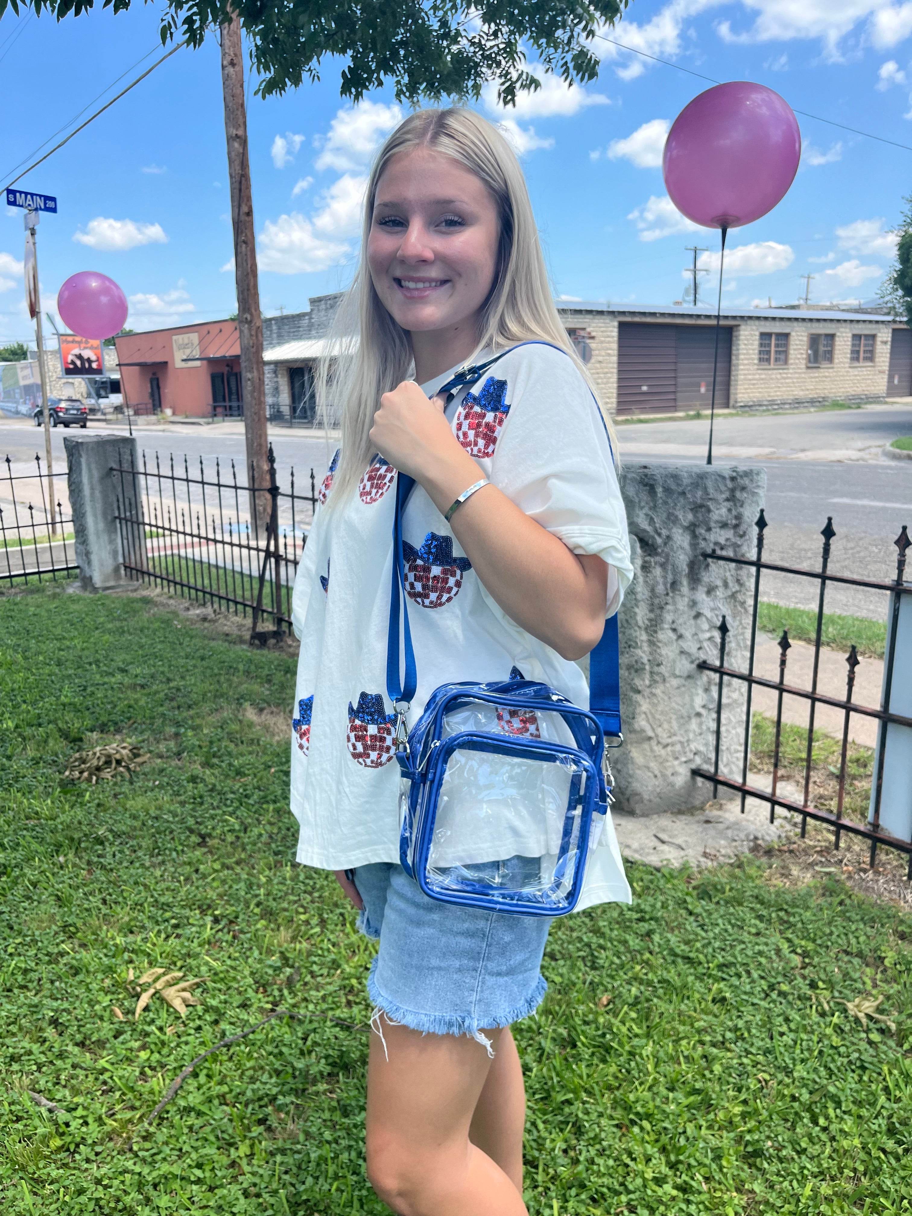 Kenze Panne Royal Blue Clear Crossbody Purse-Handbags, Wallets & Cases-Kenze Panne-Deja Nu Boutique, Women's Fashion Boutique in Lampasas, Texas