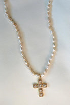 Kinsey Designs Baldwin Pearl Necklace With CZ Cross Pendant-Necklaces-Kinsey Designs-Deja Nu Boutique, Women's Fashion Boutique in Lampasas, Texas