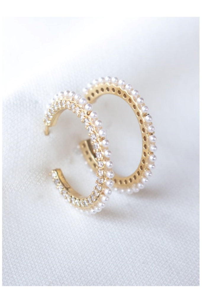 Kinsey Designs White Pearl And CZ Hoop Earring-Earrings-Kinsey Designs-Deja Nu Boutique, Women's Fashion Boutique in Lampasas, Texas