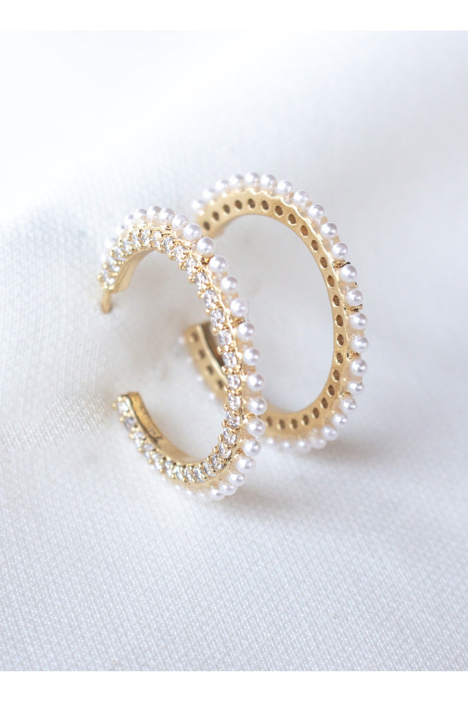 Kinsey Designs White Pearl And CZ Hoop Earring-Earrings-Kinsey Designs-Deja Nu Boutique, Women's Fashion Boutique in Lampasas, Texas