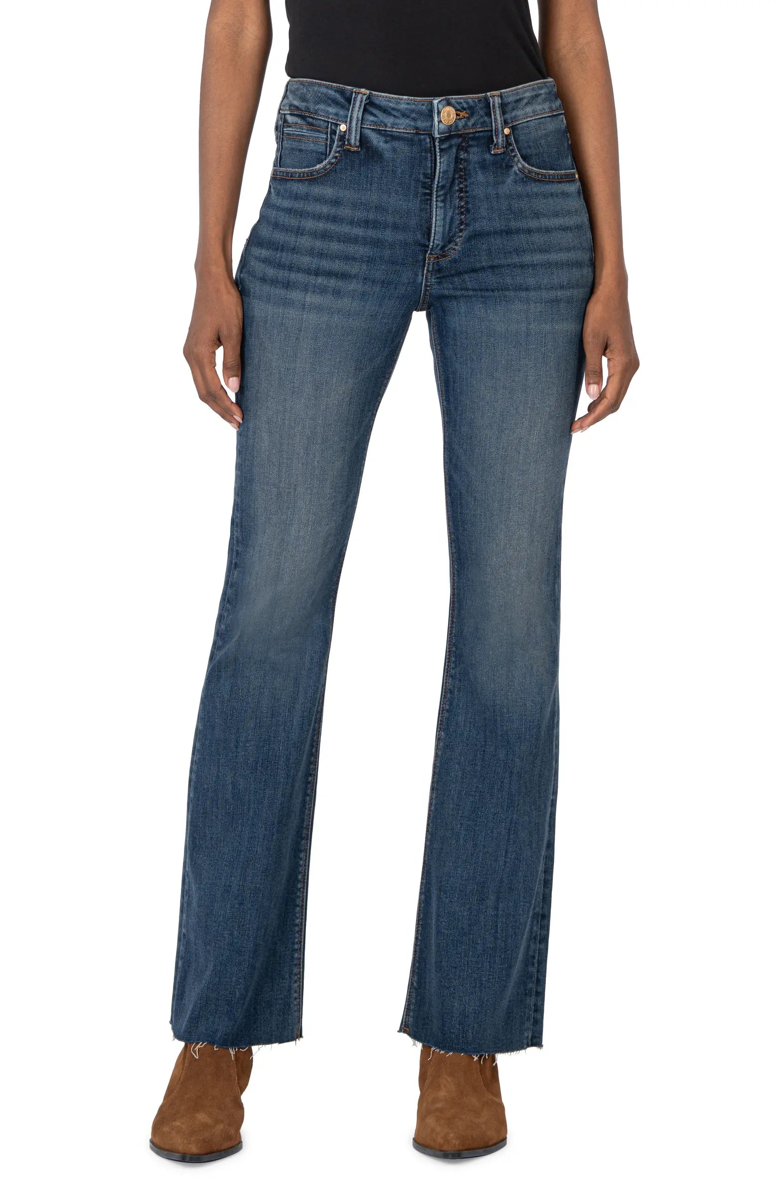 Kut From The Kloth Stella High Rise Fab Ab Flare With Raw Hem In Decent-Jeans-Kut from the Kloth-Deja Nu Boutique, Women's Fashion Boutique in Lampasas, Texas