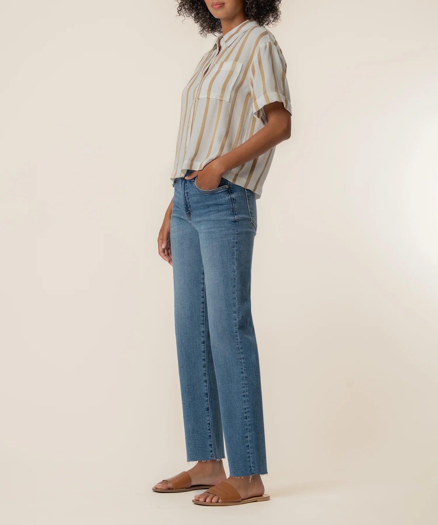Kut from the Kloth Aida Short Sleeve Top – Golden Off White-shirts-Kut from the Kloth-Deja Nu Boutique, Women's Fashion Boutique in Lampasas, Texas