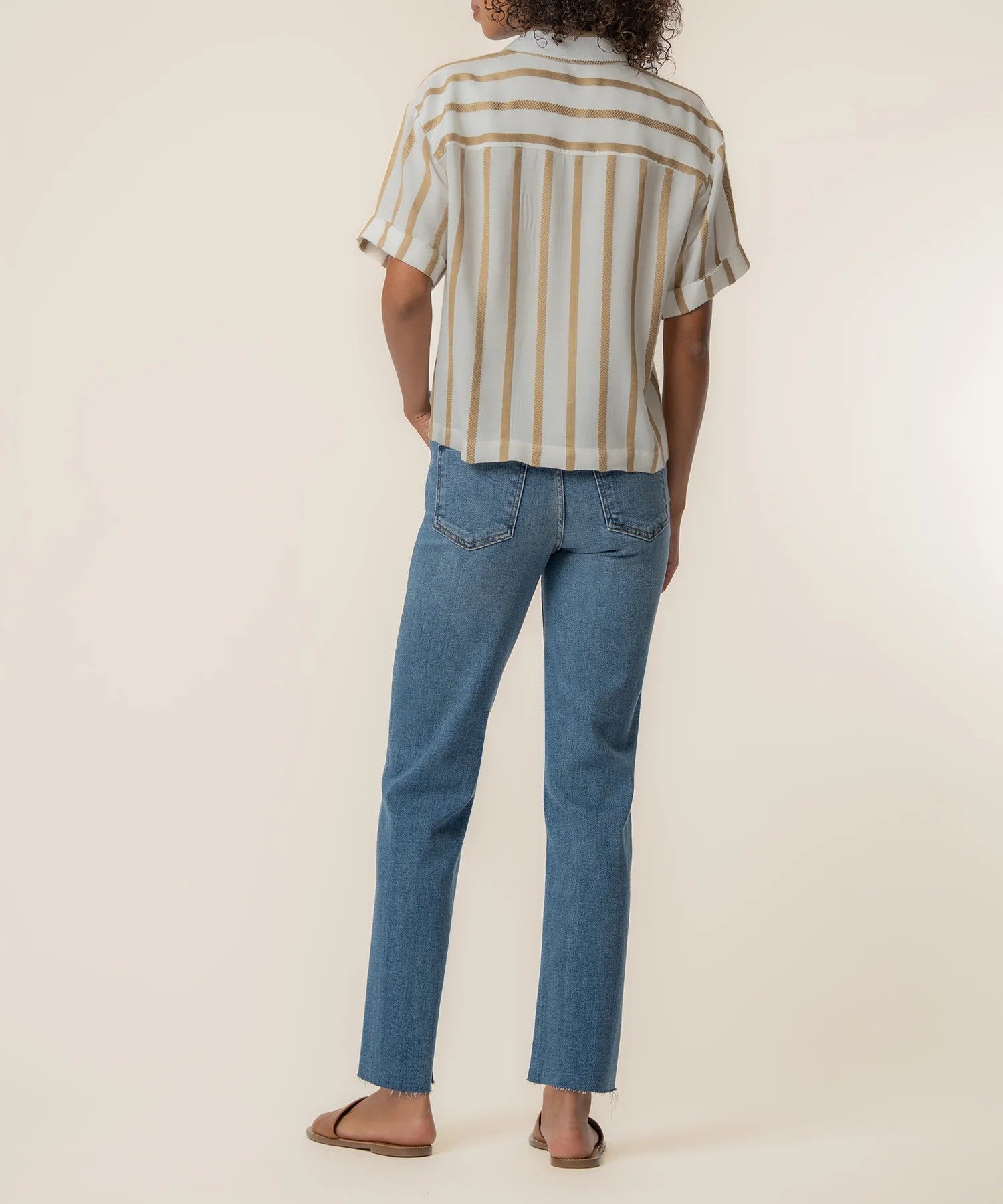 Kut from the Kloth Aida Short Sleeve Top – Golden Off White-shirts-Kut from the Kloth-Deja Nu Boutique, Women's Fashion Boutique in Lampasas, Texas