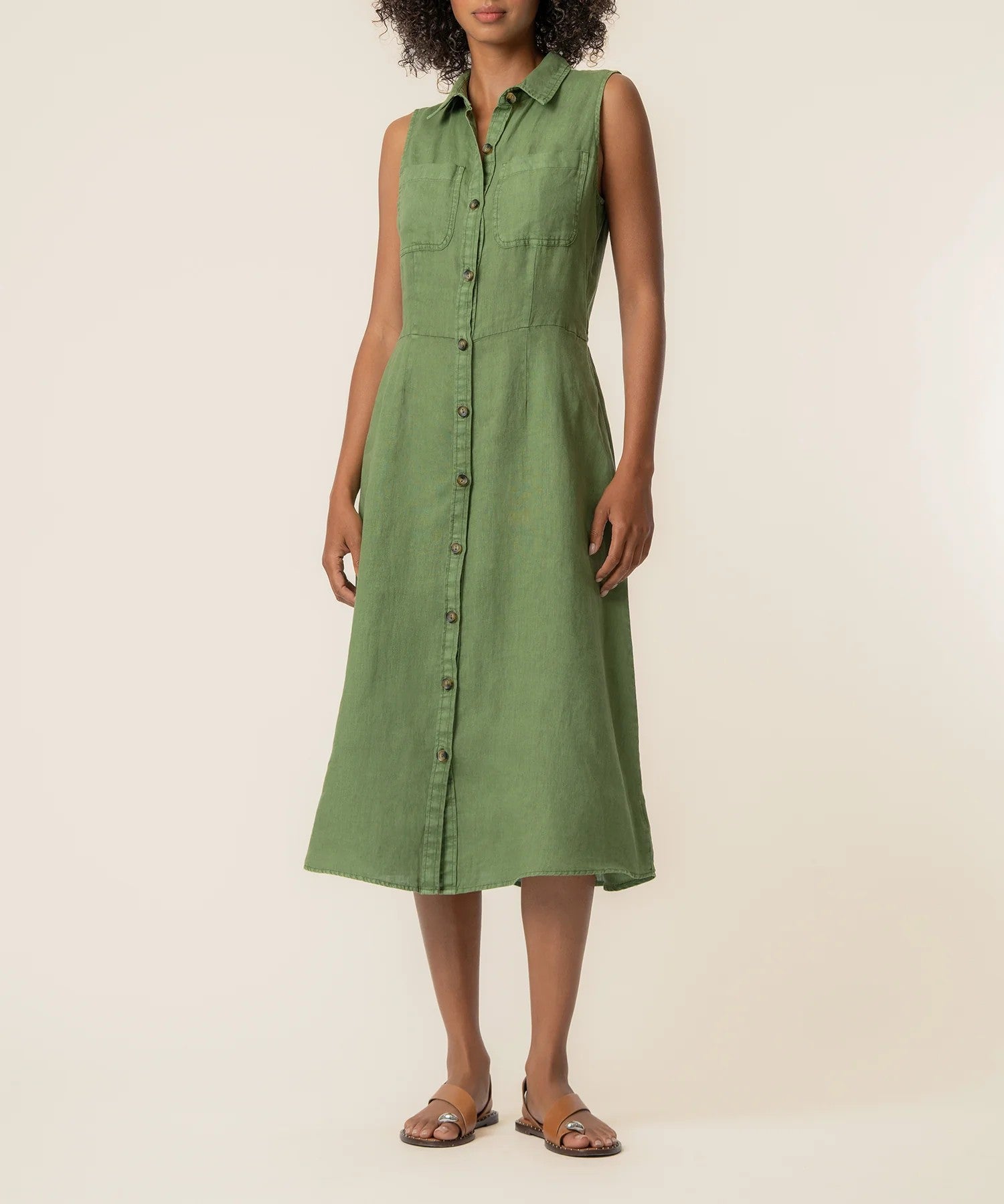 Kut from the Kloth Bowie Linen Button Down Dress – Olive-Dresses-Kut from the Kloth-Deja Nu Boutique, Women's Fashion Boutique in Lampasas, Texas