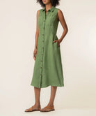 Kut from the Kloth Bowie Linen Button Down Dress – Olive-Dresses-Kut from the Kloth-Deja Nu Boutique, Women's Fashion Boutique in Lampasas, Texas