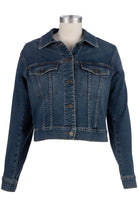 Kut from the Kloth Julia Crop Denim Jacket – Classic Dark Wash Stretch Jean Jacket-Jackets-Kut from the Kloth-Deja Nu Boutique, Women's Fashion Boutique in Lampasas, Texas
