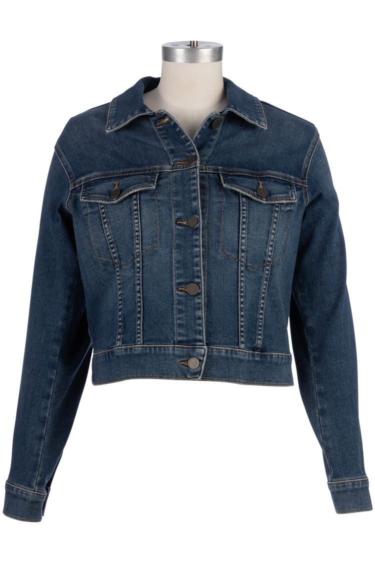 Kut from the Kloth Julia Crop Denim Jacket – Classic Dark Wash Stretch Jean Jacket-Jackets-Kut from the Kloth-Deja Nu Boutique, Women's Fashion Boutique in Lampasas, Texas