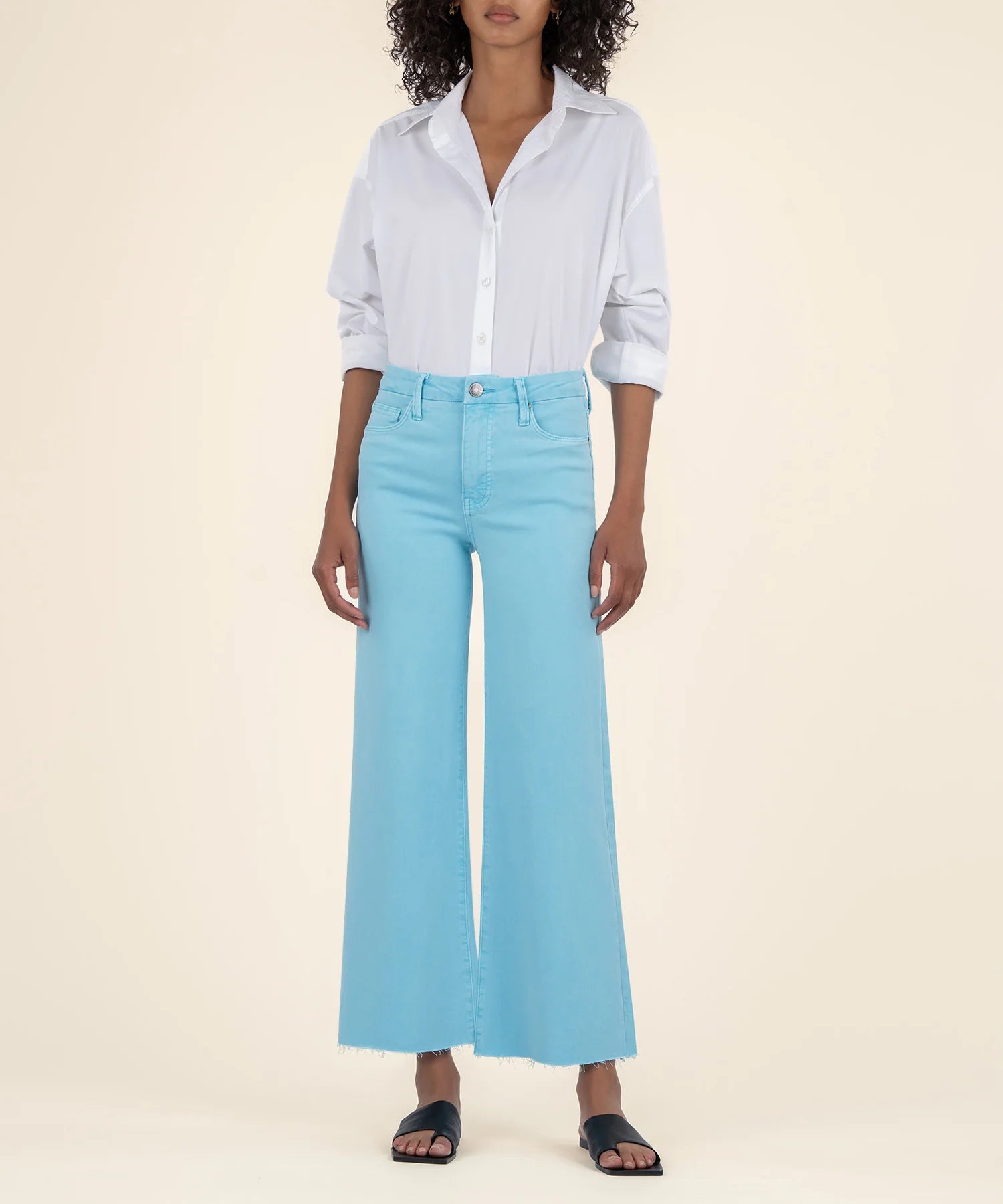Kut from the Kloth Meg High Rise Fab AB Wide Leg Raw Hem – Capri Blue-Jeans-Kut from the Kloth-Deja Nu Boutique, Women's Fashion Boutique in Lampasas, Texas