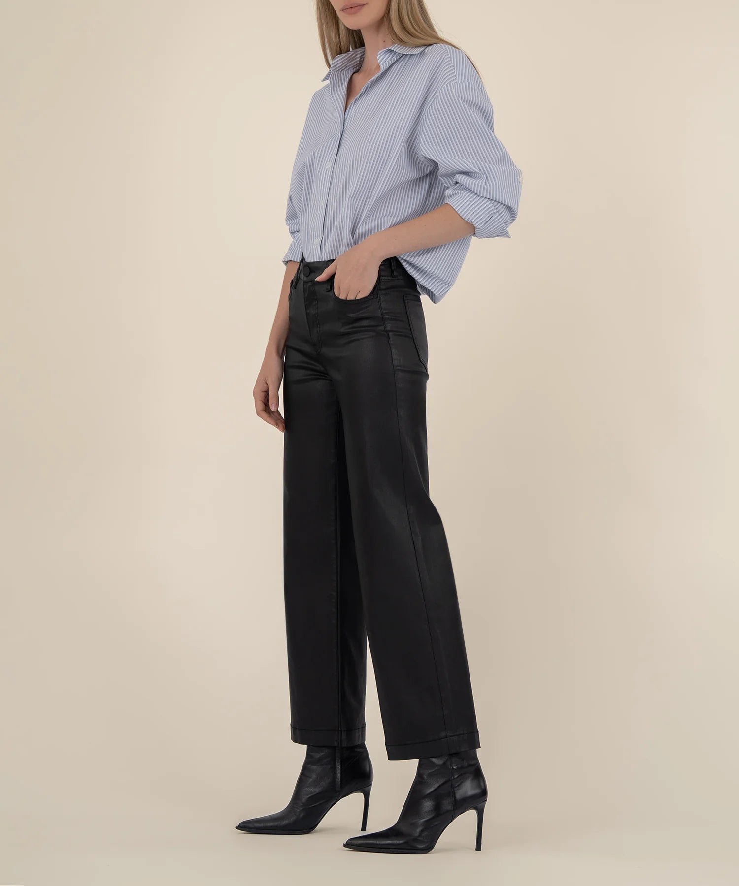 Kut from the Kloth Meg High Rise Fab Ab Wide Leg Jeans In Black Coated-Jeans-Kut from the Kloth-Deja Nu Boutique, Women's Fashion Boutique in Lampasas, Texas