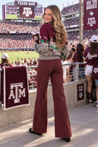 Kut from the Kloth Meg High Rise Fab Ab Wide Leg Raw Hem Jeans in Maroon-Bottoms-Kut from the Kloth-Deja Nu Boutique, Women's Fashion Boutique in Lampasas, Texas