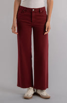 Kut from the Kloth Meg High Rise Fab Ab Wide Leg Raw Hem Jeans in Maroon-Bottoms-Kut from the Kloth-Deja Nu Boutique, Women's Fashion Boutique in Lampasas, Texas