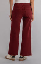 Kut from the Kloth Meg High Rise Fab Ab Wide Leg Raw Hem Jeans in Maroon-Bottoms-Kut from the Kloth-Deja Nu Boutique, Women's Fashion Boutique in Lampasas, Texas