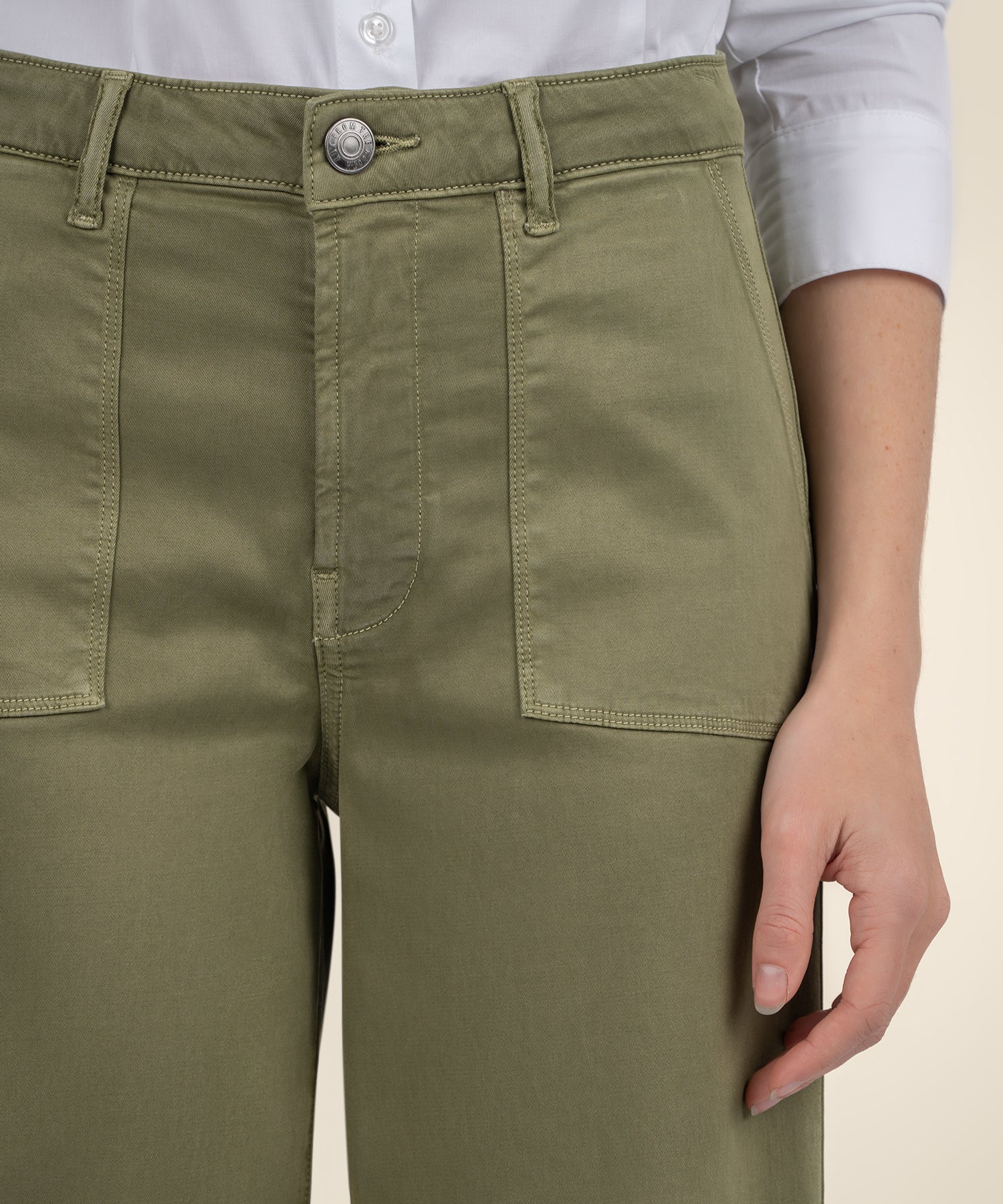 Kut from the Kloth Meg High Rise Wide Leg Pant – Basil Green-Pants-Kut from the Kloth-Deja Nu Boutique, Women's Fashion Boutique in Lampasas, Texas