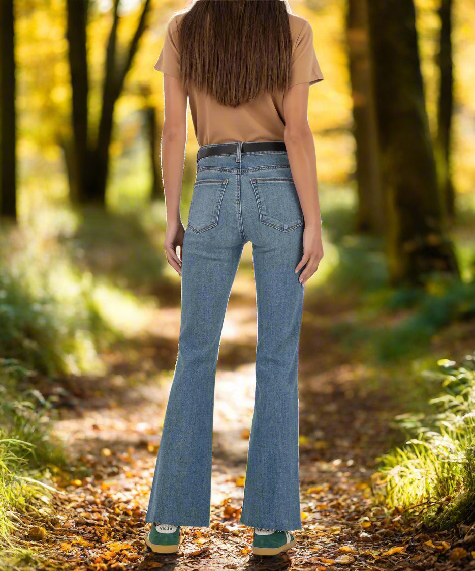 Kut from the Kloth Stella High Rise Fab Ab Flare Jeans with Raw Hem – Hardworking Wash-Jeans-Kut from the Kloth-Deja Nu Boutique, Women's Fashion Boutique in Lampasas, Texas