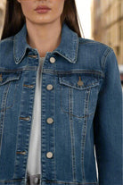 Kut from the Kloth Julia Crop Denim Jacket – Classic Dark Wash Stretch Jean Jacket-Jackets-Kut from the Kloth-Deja Nu Boutique, Women's Fashion Boutique in Lampasas, Texas