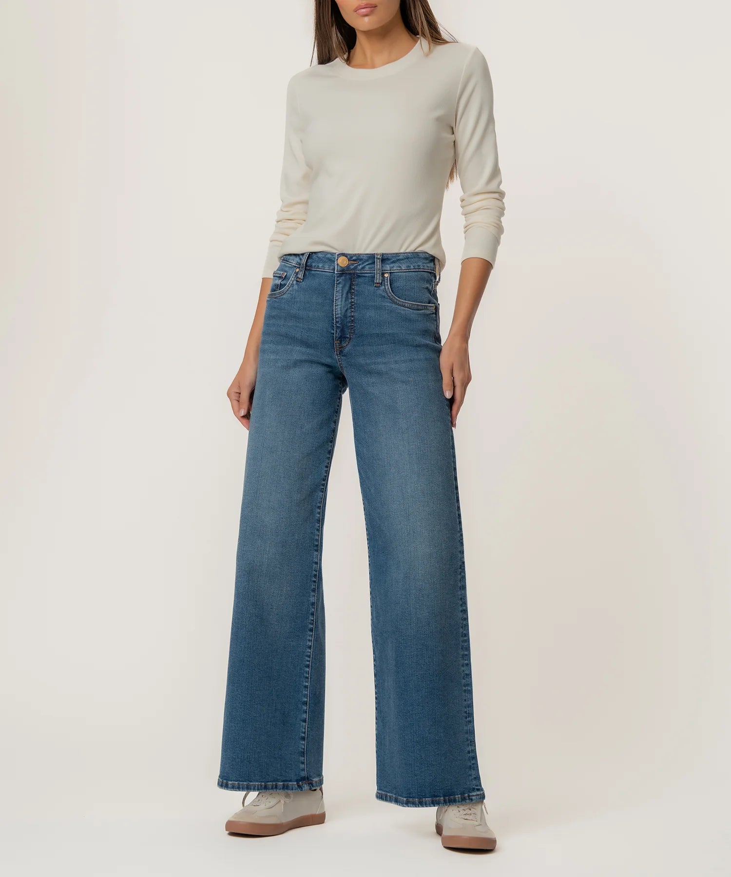 Kut from the Kloth Maya High Rise Fab Ab Wide Leg Jeans In Generous Wash-Jeans-Kut from the Kloth-Deja Nu Boutique, Women's Fashion Boutique in Lampasas, Texas
