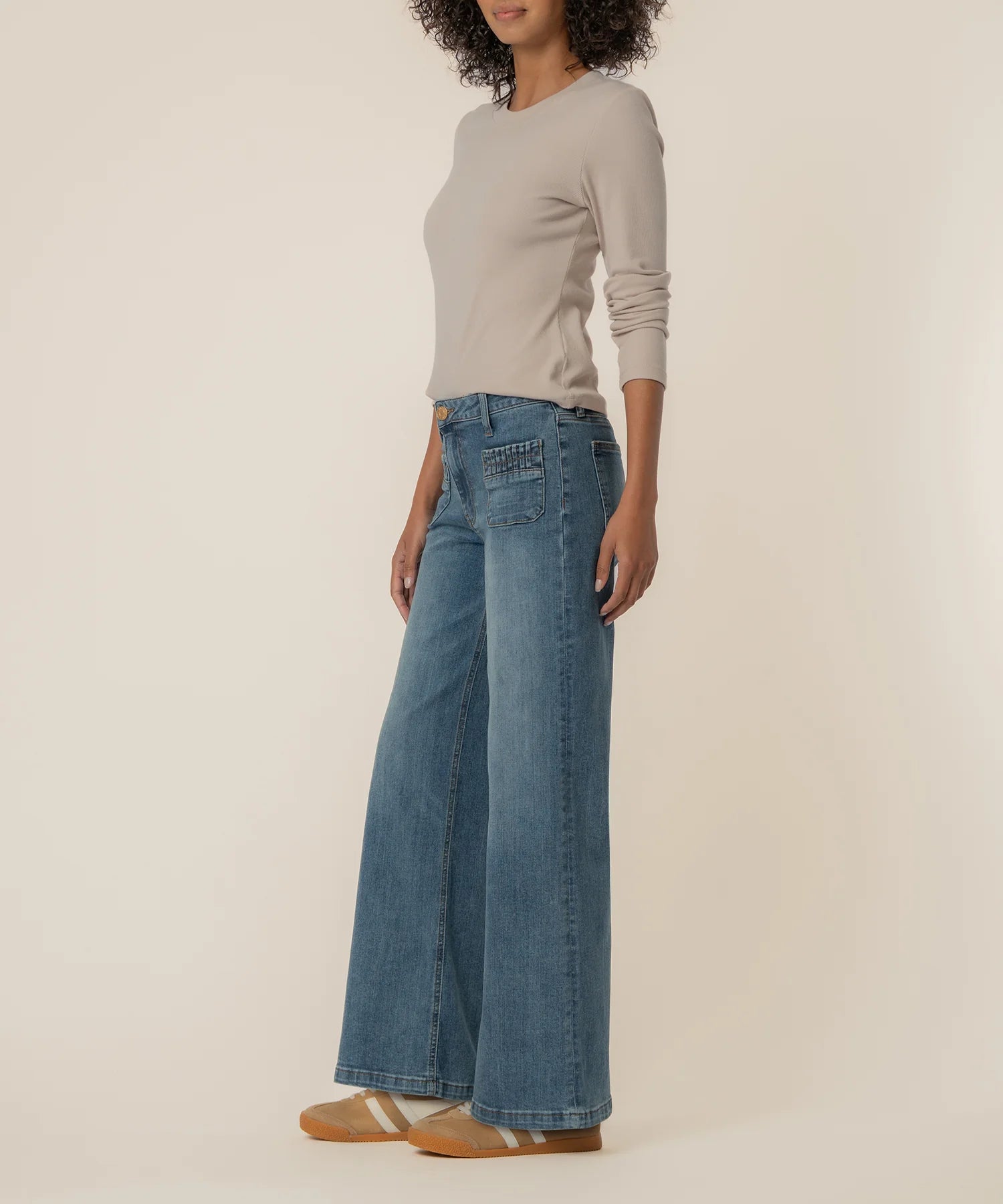 Kut from the Kloth Maya High Rise Wide Leg Patch Pockets with Ruching in Affection-Jeans-Kut from the Kloth-Deja Nu Boutique, Women's Fashion Boutique in Lampasas, Texas