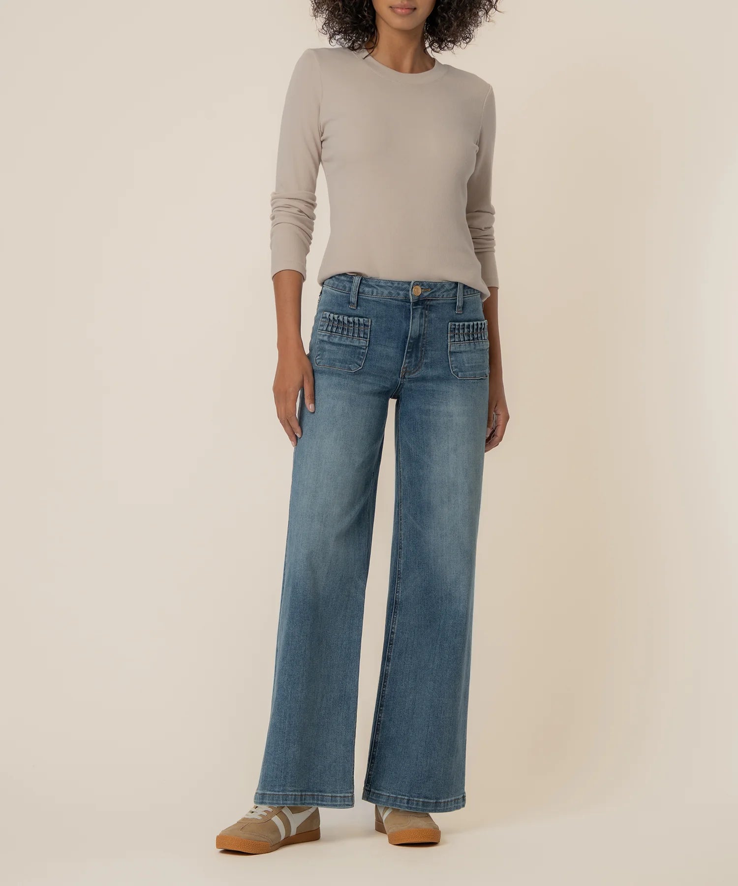Kut from the Kloth Maya High Rise Wide Leg Patch Pockets with Ruching in Affection-Jeans-Kut from the Kloth-Deja Nu Boutique, Women's Fashion Boutique in Lampasas, Texas