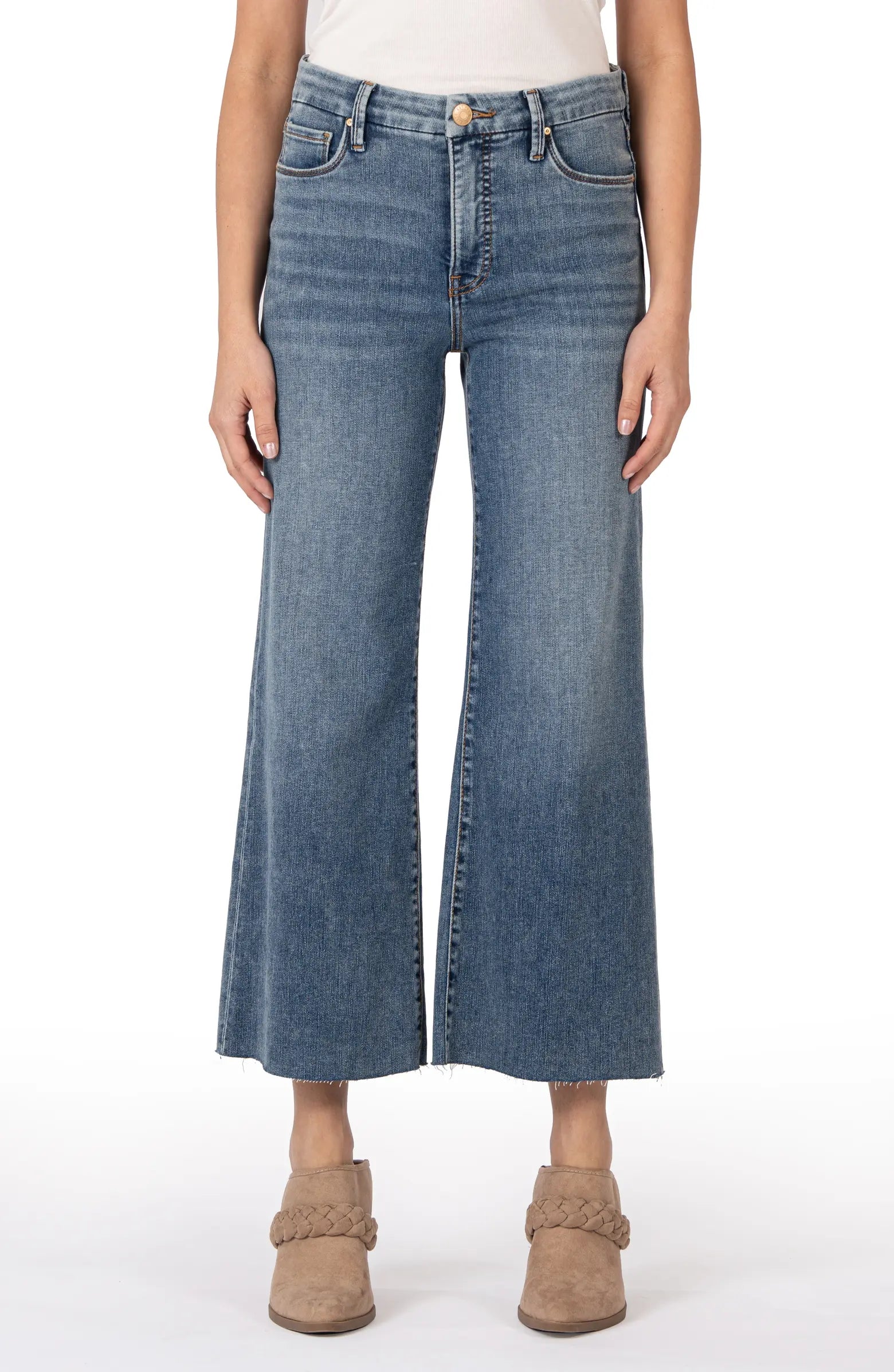 Kut from the Kloth Meg High Rise Fab AB Wide Leg Raw Hem In Gripping-Jeans-Kut from the Kloth-Deja Nu Boutique, Women's Fashion Boutique in Lampasas, Texas