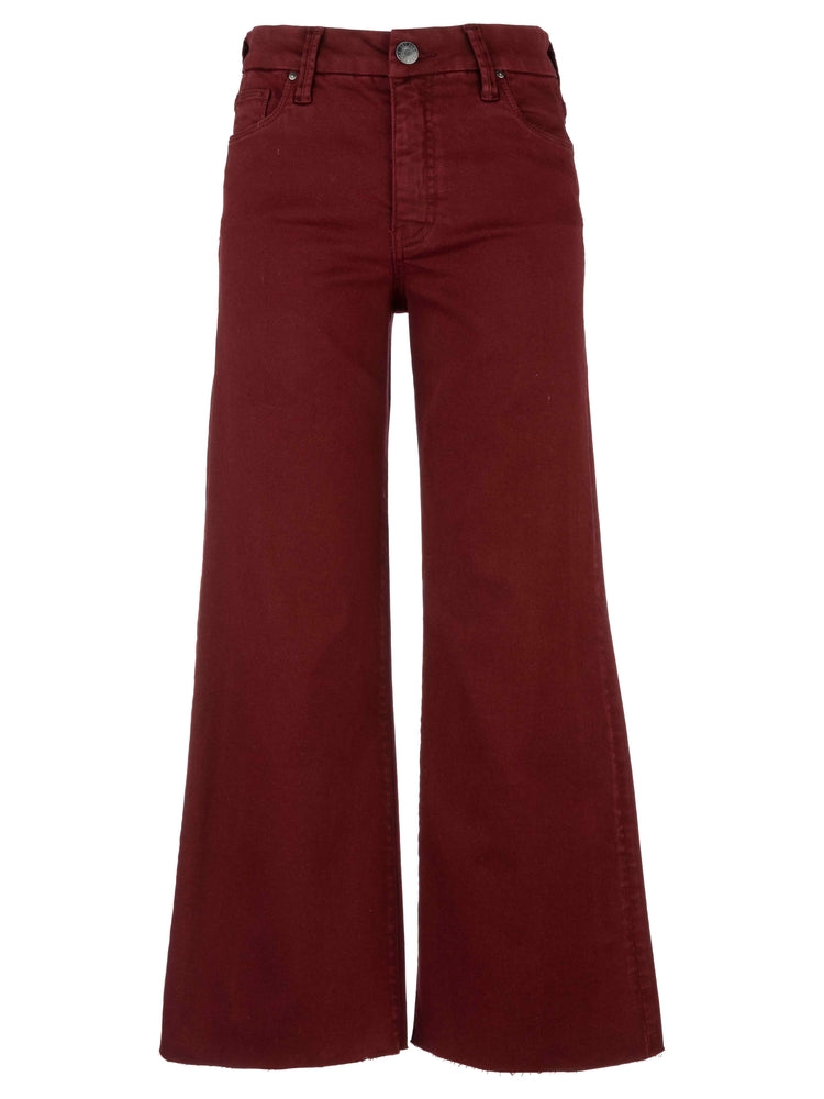 Kut from the Kloth Meg High Rise Fab Ab Wide Leg Raw Hem Jeans in Maroon-Bottoms-Kut from the Kloth-Deja Nu Boutique, Women's Fashion Boutique in Lampasas, Texas