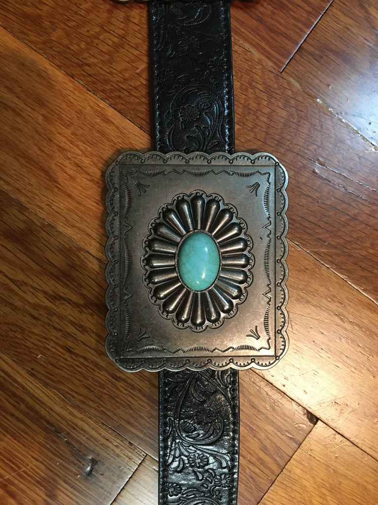 L And B Black Turquoise Square Concho Belt-Belts-L And B-Deja Nu Boutique, Women's Fashion Boutique in Lampasas, Texas