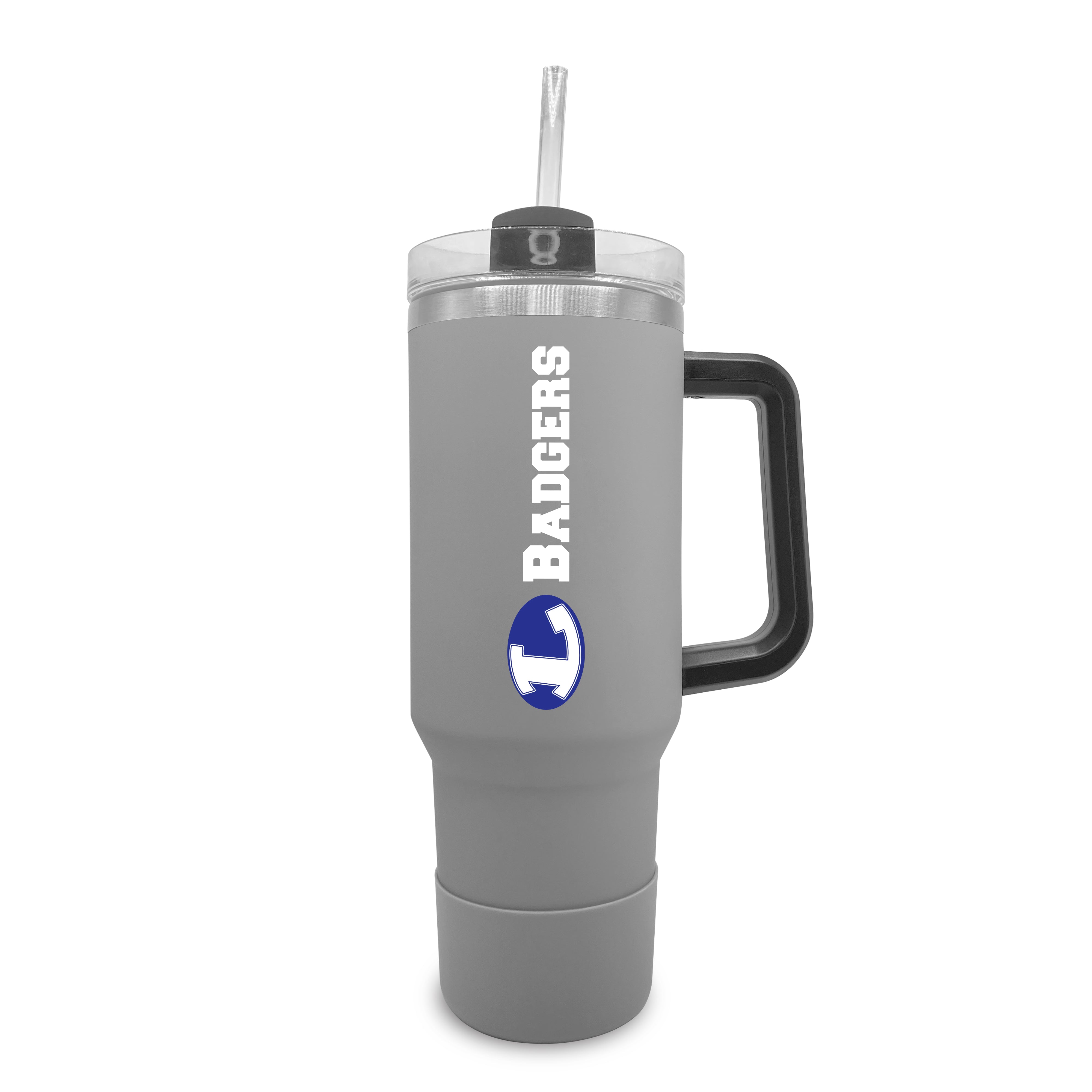 Lampasas Badgers 40oz. Travel Tumbler With Handle And Straw-Tumblers-The Fanatic Group-Deja Nu Boutique, Women's Fashion Boutique in Lampasas, Texas