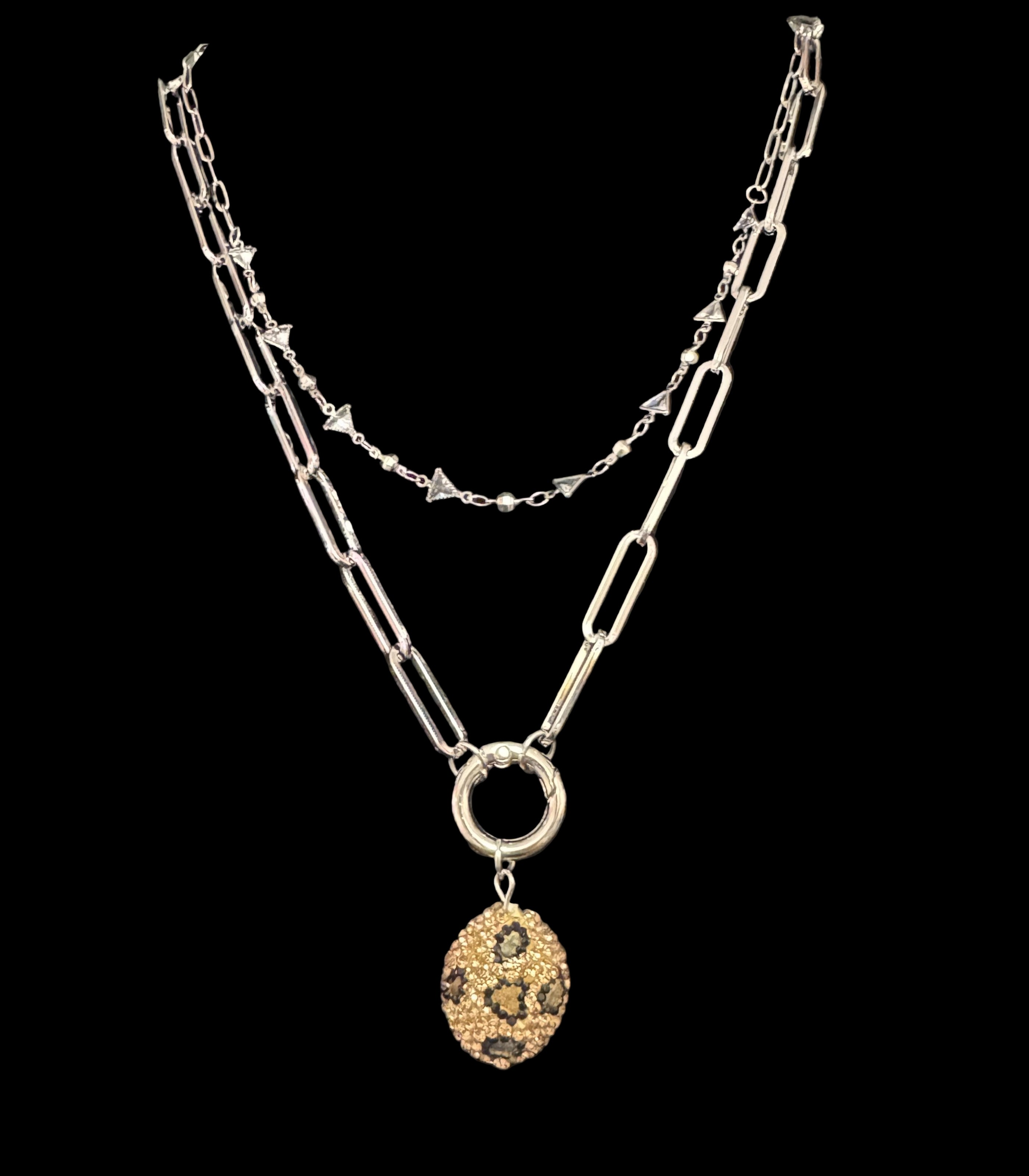 Layered Chain Necklace with Leopard Crystal Pendant-Necklaces-Deja Nu Tx-Deja Nu Boutique, Women's Fashion Boutique in Lampasas, Texas
