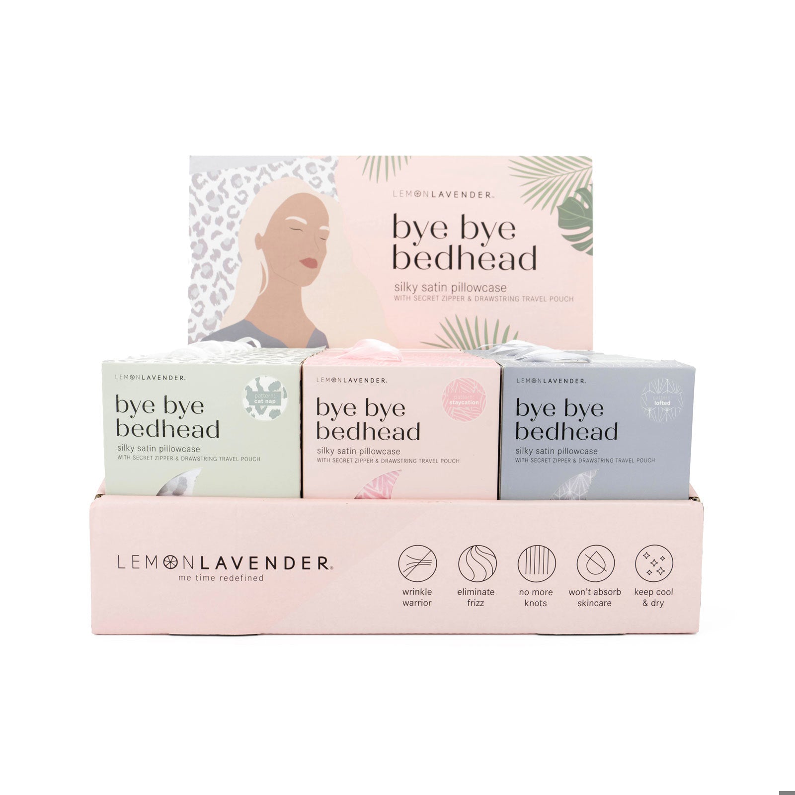 Lemon Lavender® Bye Bye Bedhead Patterned Silky Satin Pillowcase – Catnap, Staycation & Lofted-Pillowcases-Lemon Lavender-Deja Nu Boutique, Women's Fashion Boutique in Lampasas, Texas