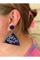 Let’s Go Seed Bead Pennant Flag Earrings In Royal Blue-Earrings-Deja Nu-Deja Nu Boutique, Women's Fashion Boutique in Lampasas, Texas