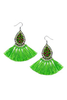 Lime Green Leopard Print AB Rhinestone Teardrop Earring With Fringe Trim-Earrings-Deja Nu-Deja Nu Boutique, Women's Fashion Boutique in Lampasas, Texas