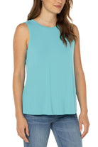 Liverpool A-Line Sleeveless Knit Top in Turquoise Tide-Camis/Tanks-Liverpool-Deja Nu Boutique, Women's Fashion Boutique in Lampasas, Texas