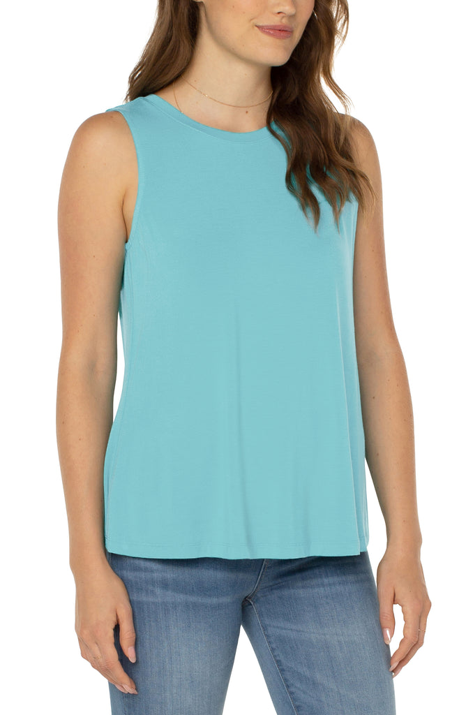 Liverpool A-Line Sleeveless Knit Top in Turquoise Tide-Camis/Tanks-Liverpool-Deja Nu Boutique, Women's Fashion Boutique in Lampasas, Texas