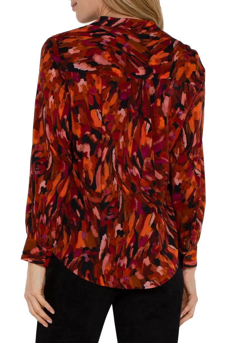 Liverpool Abstract Print Button Up Shirt In Painted Cedar-Tops-Liverpool-Deja Nu Boutique, Women's Fashion Boutique in Lampasas, Texas