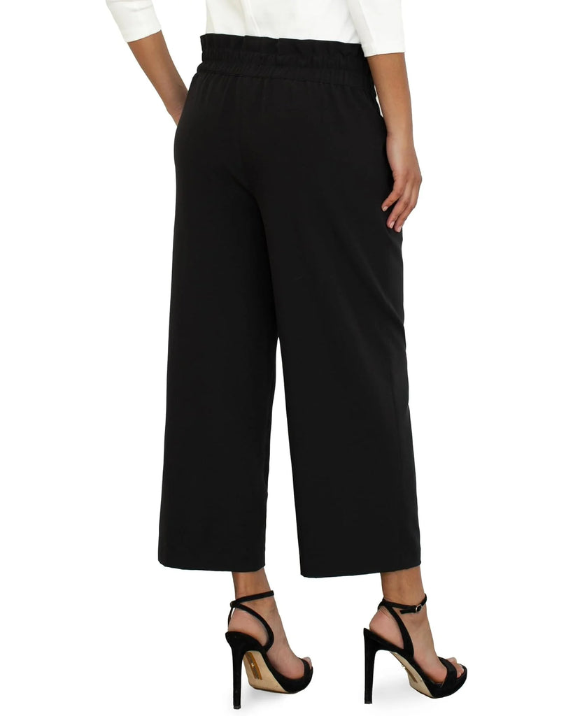 Liverpool Belted Paperbag Wide Leg Crop Black Pant 25 In.-Pants-Liverpool-Deja Nu Boutique, Women's Fashion Boutique in Lampasas, Texas