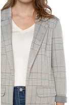 Liverpool Boyfriend Blazer In Oatmeal Turquoise Plaid-Jackets-Liverpool-Deja Nu Boutique, Women's Fashion Boutique in Lampasas, Texas